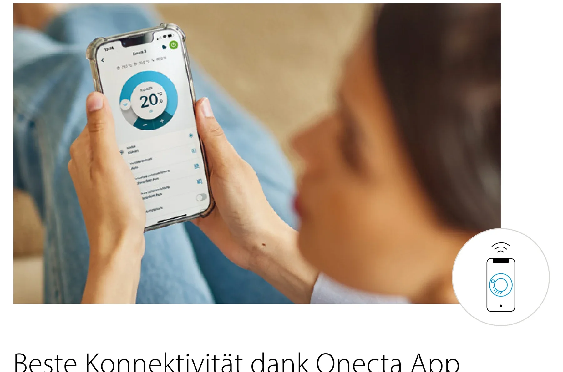 Daikin Onecta App auf einem Smartphone – Steuerung der Perfera per App