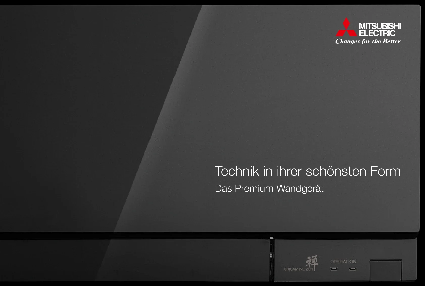 Premium Wandgerät MSZ-EF Kirigamine Zen in glänzendem Schwarz vor dunklem Hintergrund